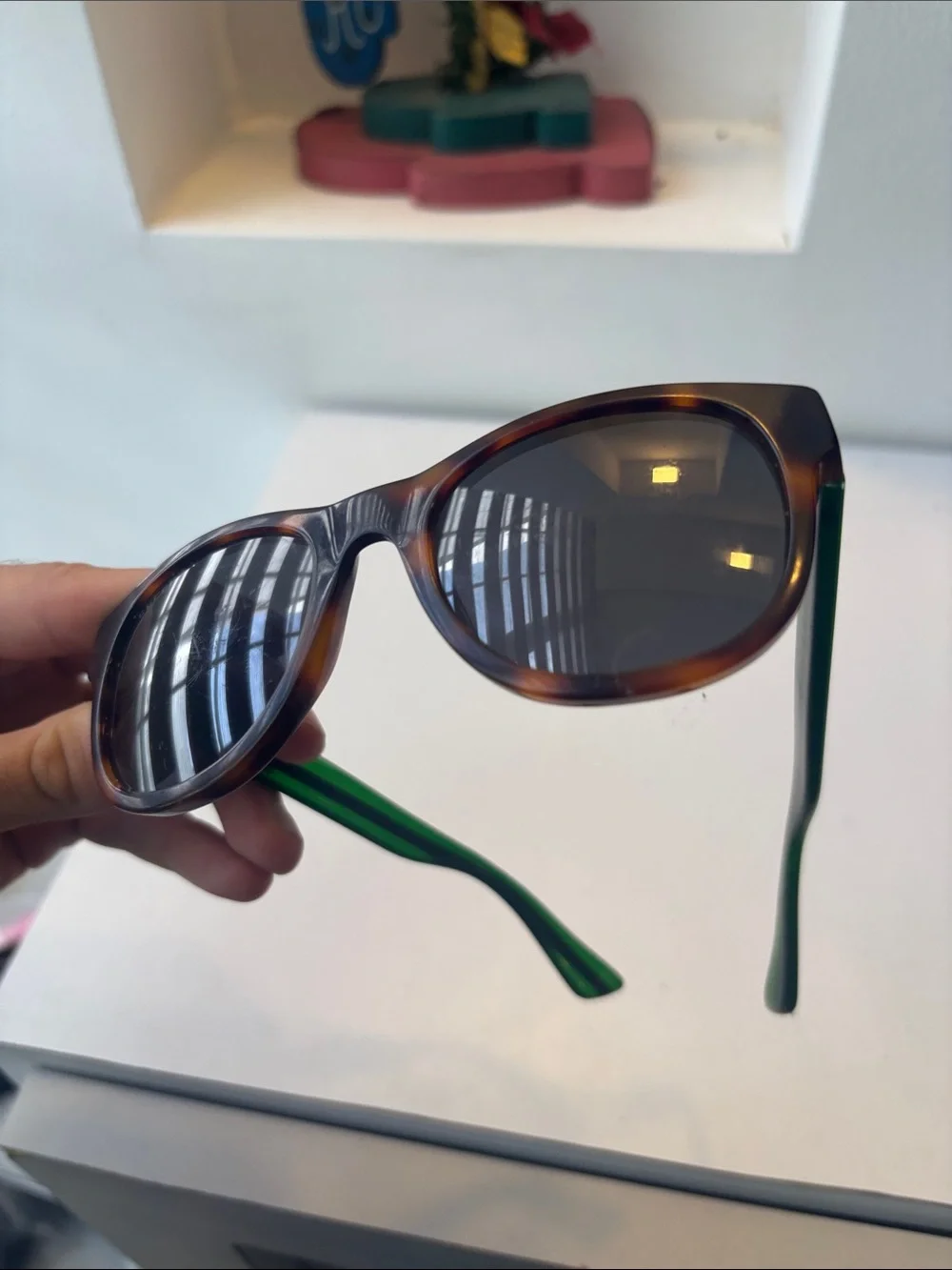 Gucci Tortoiseshell Frame Sunglasses with Green and Red Stripes